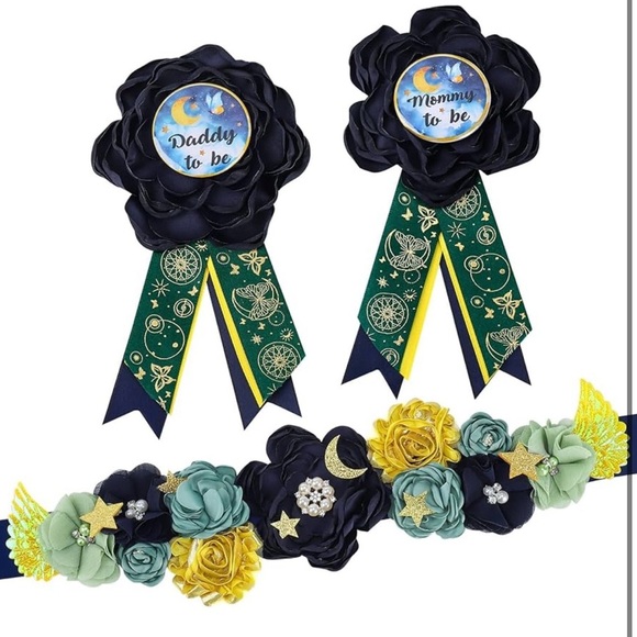 Celestial Mom and Dad To Be Maternity Sash and Corsage Set - Picture 2 of 9